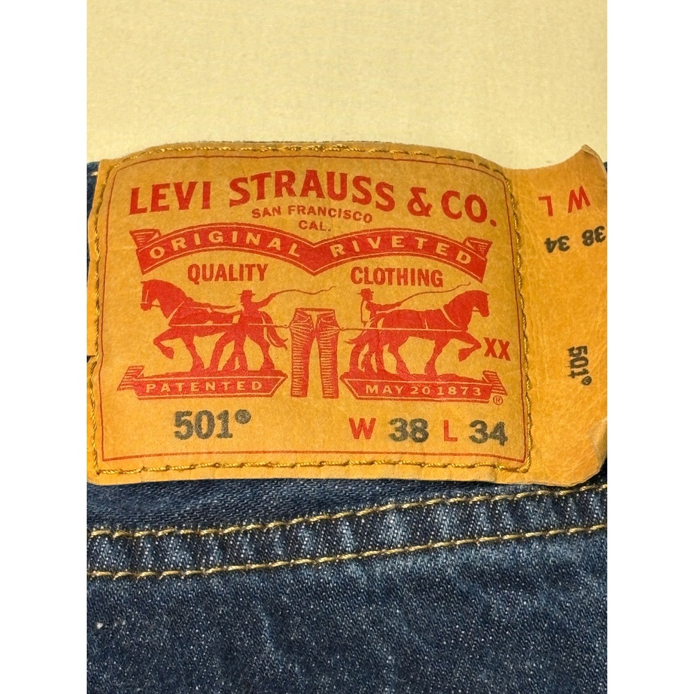 Levis 501 Original Fit Mens Dark Wash Straight‎ Leg Button Fly Jeans 38x32 - Picture 10 of 15